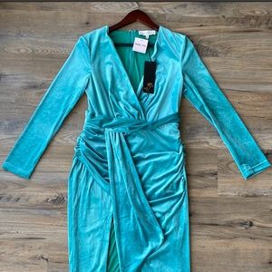 Teal Blue Green Velvet Long Sleeve Event Dress